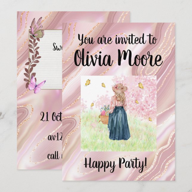 Invitación Happy glitter magic baby sweet (Anverso / Reverso)