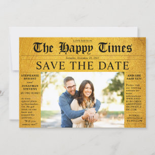 Invitación Happy Golden News Save the Date Photo Boda