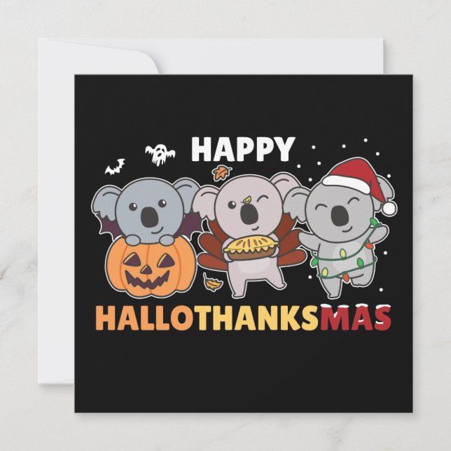 Invitación Happy Hallothanksmas Koalas Christmas Koala Invita (Anverso)