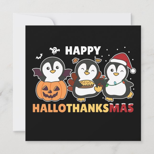 Invitación Happy Hallothanksmas Penguins Christmas Penguin In (Anverso)