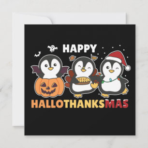 Invitación Happy Hallothanksmas Penguins Christmas Penguin In