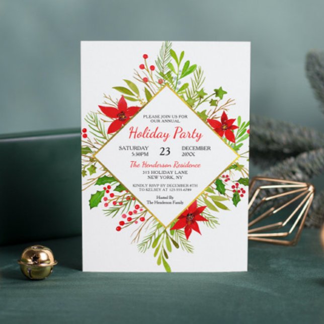 Invitación Happy Holidays Watercolor Poinsettia | NAVIDADES (Subido por el creador)