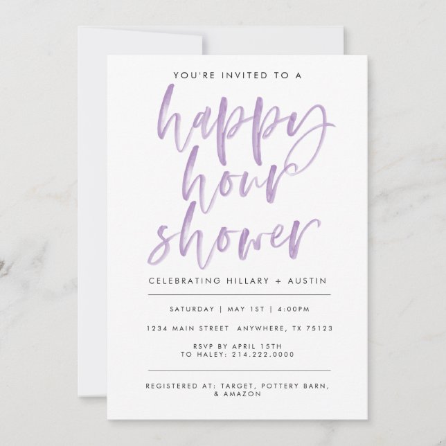 Invitación HAPPY HOUR BRIDAL SHOWER INVITATION - Lavanda (Anverso)