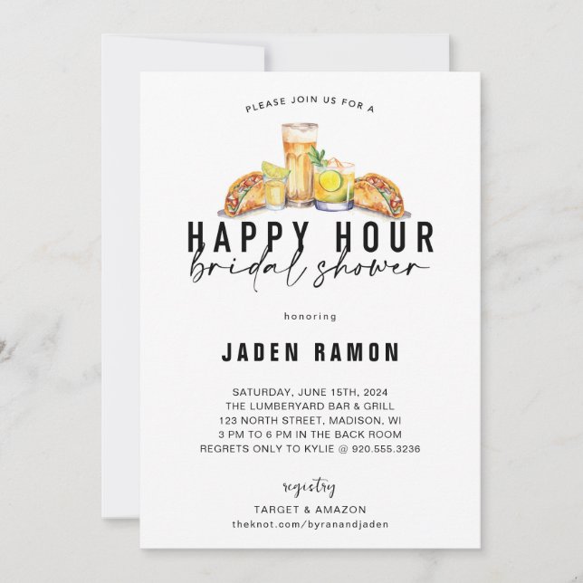 Invitación Happy Hour Bridal Shower Wedding Shower Invite (Anverso)