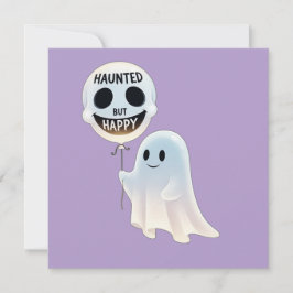 Invitación Happy Kawaii Ghost with Skull Balloon