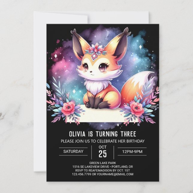 Invitación Happy Little Fox Birday digital (Anverso)