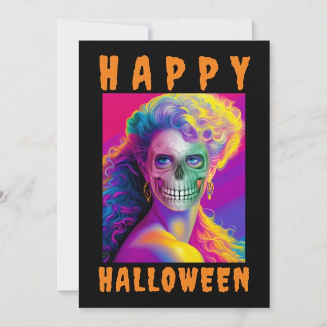 INVITACIÓN HAPPY MODERNO HALLOWEEN COLORIDO PERSONALIZADO DE  (Anverso)