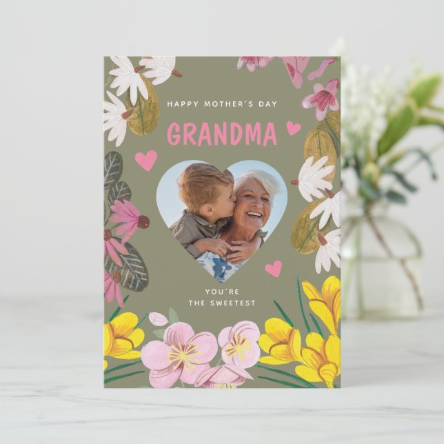 Invitación Happy Mother’s Day Grandma Sweet Floral Photo (Anverso de pie)
