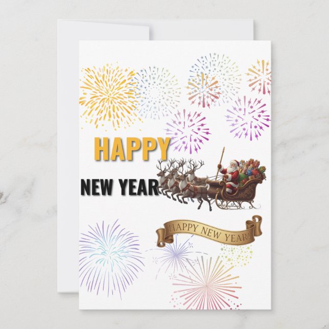 Invitación Happy New Year 2026 – Fireworks & Santa Sleigh Gre (Anverso)
