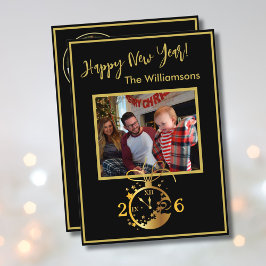 Invitación Happy New Year's 4 Photo Clock Card
