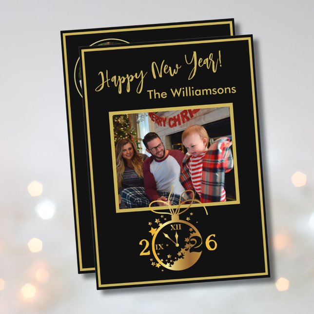 Invitación Happy New Year's 4 Photo Clock Card (Subido por el creador)
