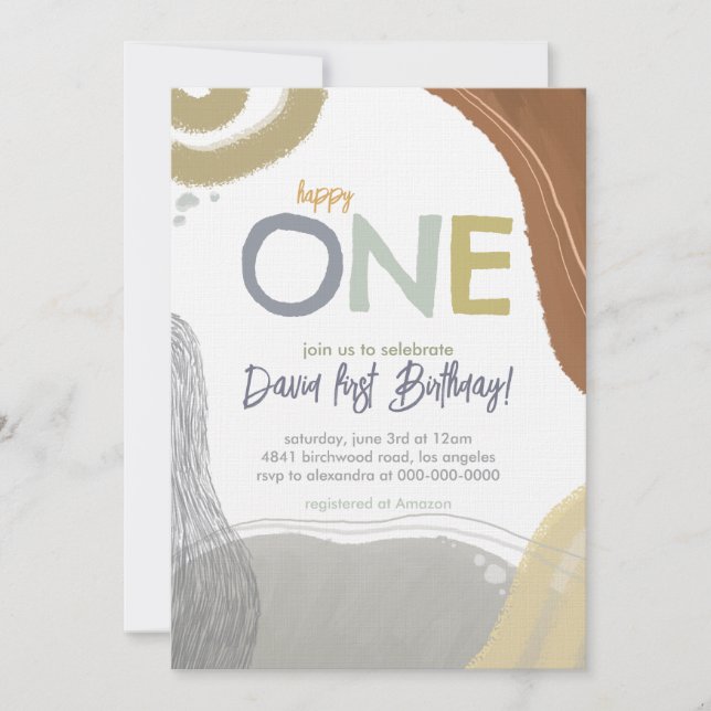 Invitación Happy One First Birthday boy Invitation (Anverso)