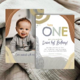Invitación Happy One First Birthday Photo boy Invitation