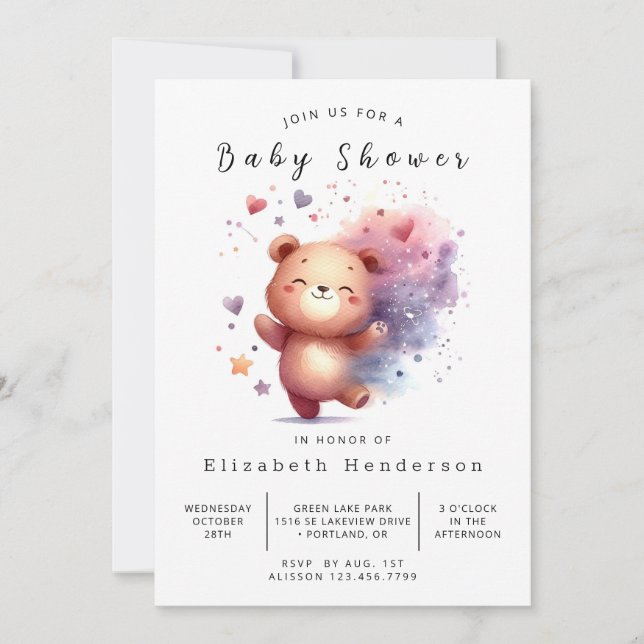 Invitación Happy Personalizado Bear Baby Shower (Anverso)
