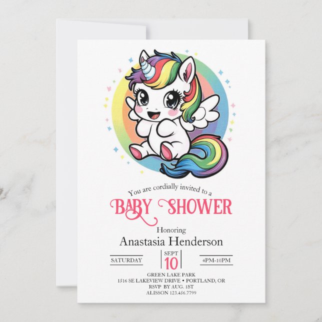 Invitación Happy Playful Unicorn Baby Shower (Anverso)