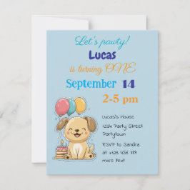 Invitación Happy Puppy, Boy, Let's Pawty, 1st Birthday 