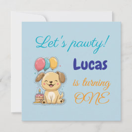 Invitación Happy Puppy, Boy, Let's Pawty, 1st Birthday Card