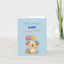 Invitación Happy Puppy, Boy, Let's Pawty, 1st Birthday, Card,