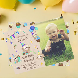 Invitación Happy Sloth Birthday Party Cupcakes & Presents
