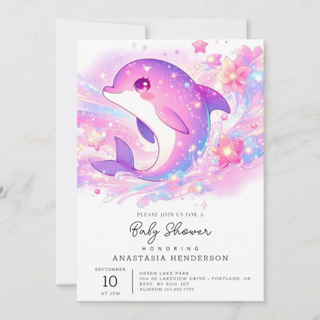 Invitación Happy Under Sea Dolphin Baby Shower (Anverso)