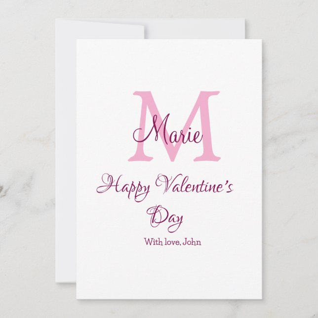 Invitación Happy valentine's day monogram pink name love girl (Anverso)