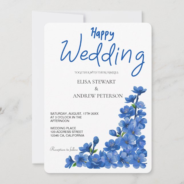 Invitación Happy Wedding Romantic Floral Wedding (Anverso)