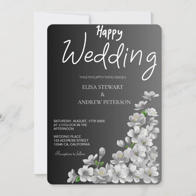 Invitación Happy Wedding Romantic Floral Wedding (Anverso)