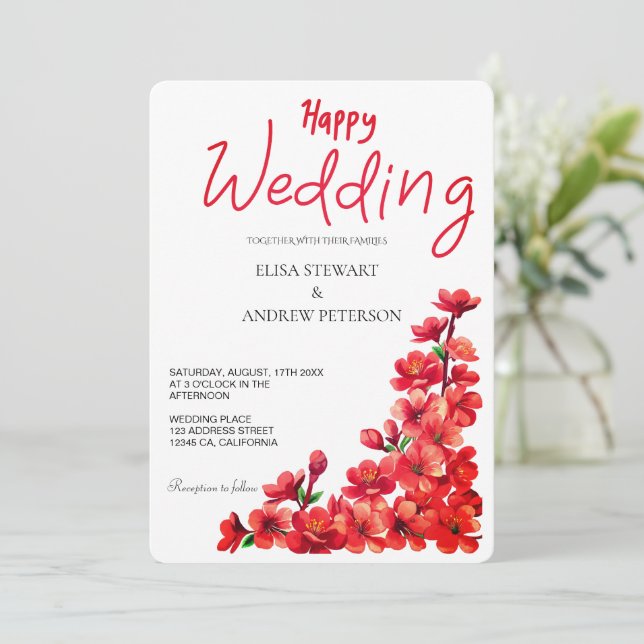Invitación Happy Wedding Romantic Floral Wedding (Anverso de pie)