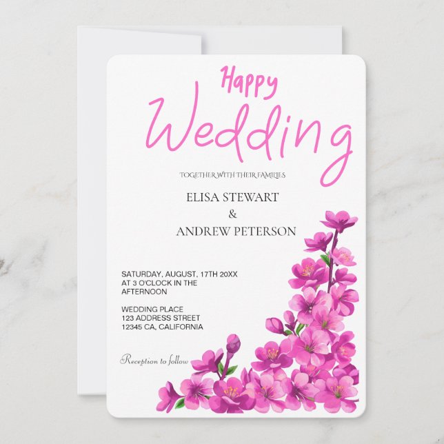 Invitación Happy Wedding Romantic Floral Wedding (Anverso)