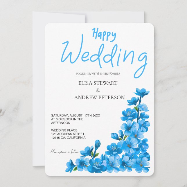 Invitación Happy Wedding Romantic Floral Wedding (Anverso)