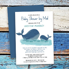 Invitación Happy Whale Watercolor Boy Baby Shower por correo