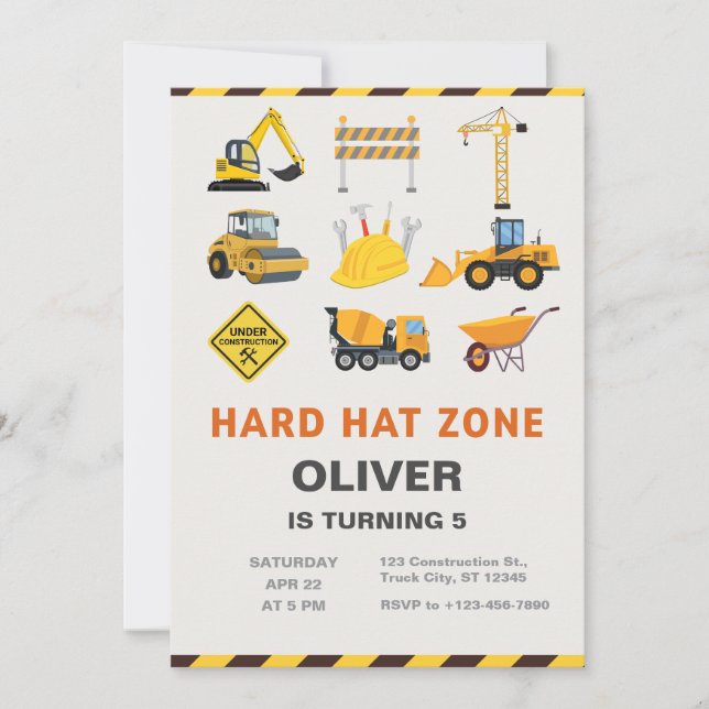 Invitación Hard Hat Zone Construction Site Birthday Party (Anverso)