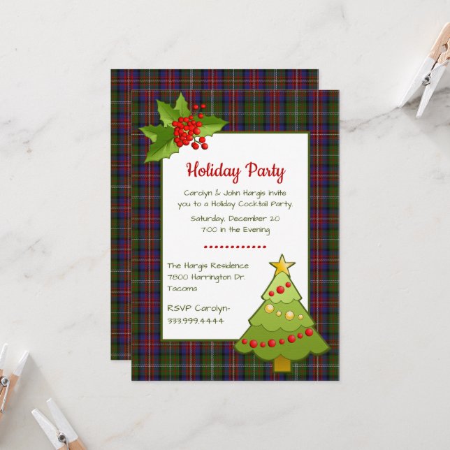 Invitación Hargis Tartan Plaid Fiesta de Navidades festivos (Anverso/Reverso In Situ)