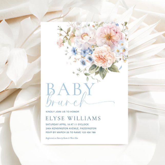 Invitación Hargrove Blue Floral Baby Brunch Baby Shower (Subido por el creador)
