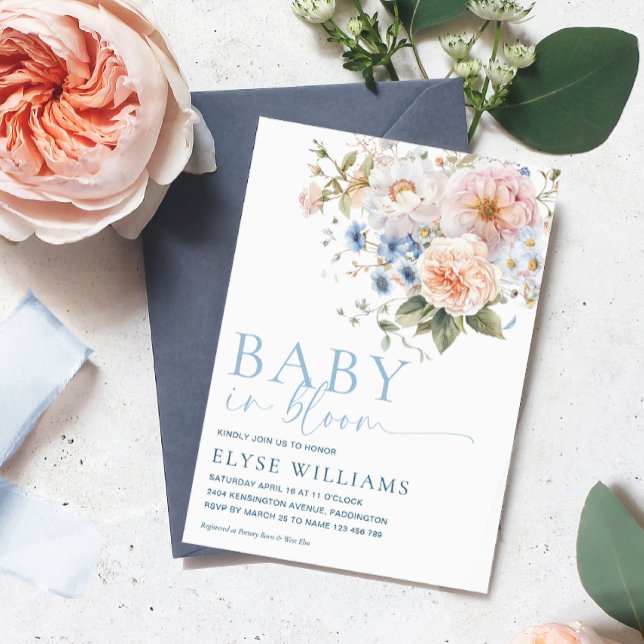 Invitación Hargrove Blue Floral Baby En Bloom Baby Shower (Subido por el creador)