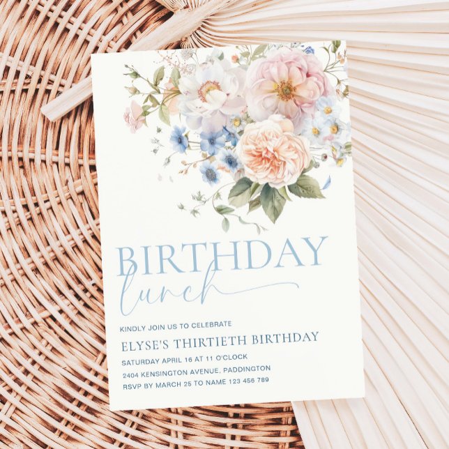 Invitación Hargrove Blue Floral Birday Lunch (Subido por el creador)