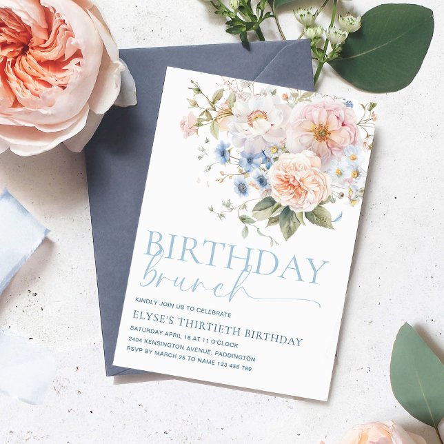 Invitación Hargrove Blue Floral Birthday Brunch (Subido por el creador)