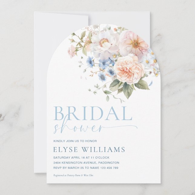 Invitación Hargrove Blue Floral Bridal Shower Arch (Anverso)