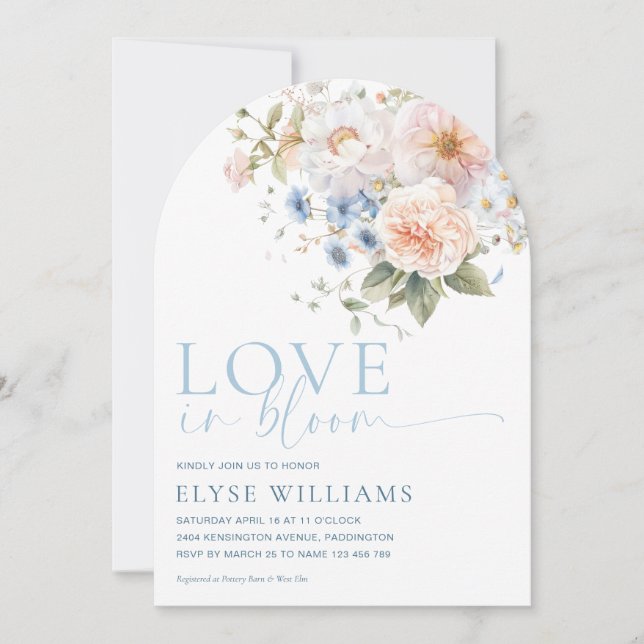 Invitación Hargrove Blue Floral Love In Bloom Bridal Shower (Anverso)