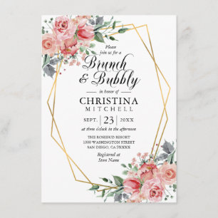 Invitación Harina de agua Floral Rosa Polvo Rosa Brunch Bubbl
