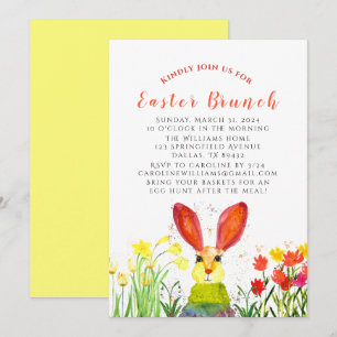 Invitación Harina de brunch de Pascua Bunny Rabbit Floral