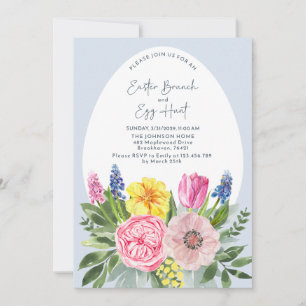 Invitación Harina de caza de huevos y brujas de Pascua, azul