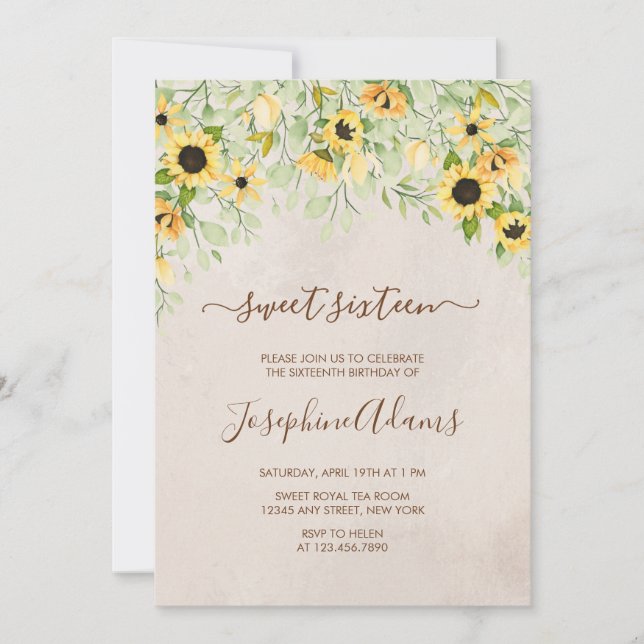 Invitación Harina de girasol amarillo ruidoso dulce dieciséis (Anverso)