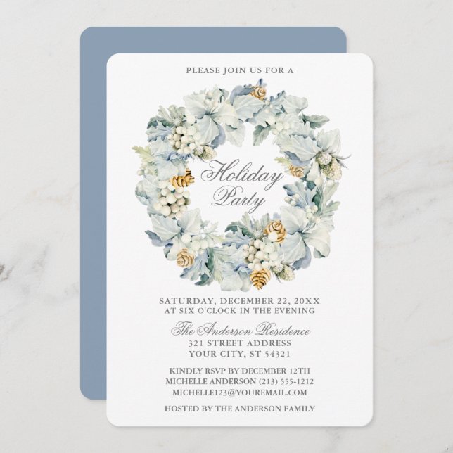 Invitación Harina Floral Dusty Blue Silver fiesta (Anverso / Reverso)