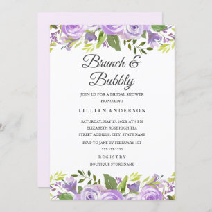 Invitación Harina Floral Morado Brunéi De Novias Y Bubbly