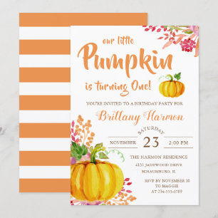 Invitación Harina Floral Pequeña Calabaza Chica Cumpleaños