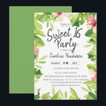 Invitación Harina Tropical Dulce Floral Dieciséis Fiestas<br><div class="desc">Una tentadora invitación dulce de dieciséis días con acuarela de hojas de palma,  hojas de plátano y otros elementos tropicales. Esta invitación al personalizable es perfecta para eventos de verano o primavera.</div>