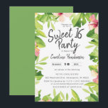 Invitación Harina Tropical Dulce Floral Dieciséis Fiestas<br><div class="desc">Una tentadora invitación dulce de dieciséis días con acuarela de hojas de palma,  hojas de plátano y otros elementos tropicales. Esta invitación al personalizable es perfecta para eventos de verano o primavera.</div>