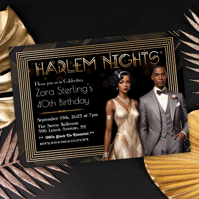 Invitación Harlem Nights Art Déco Cumpleaños Africano-Estadou (Subido por el creador)
