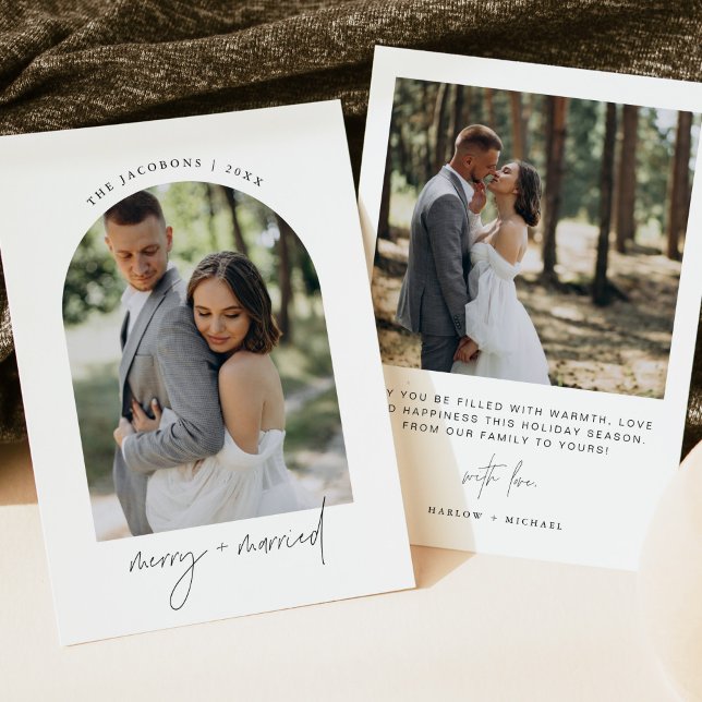 Invitación HARLOW Modern Arch Photo Merry y vacaciones casada (Subido por el creador)